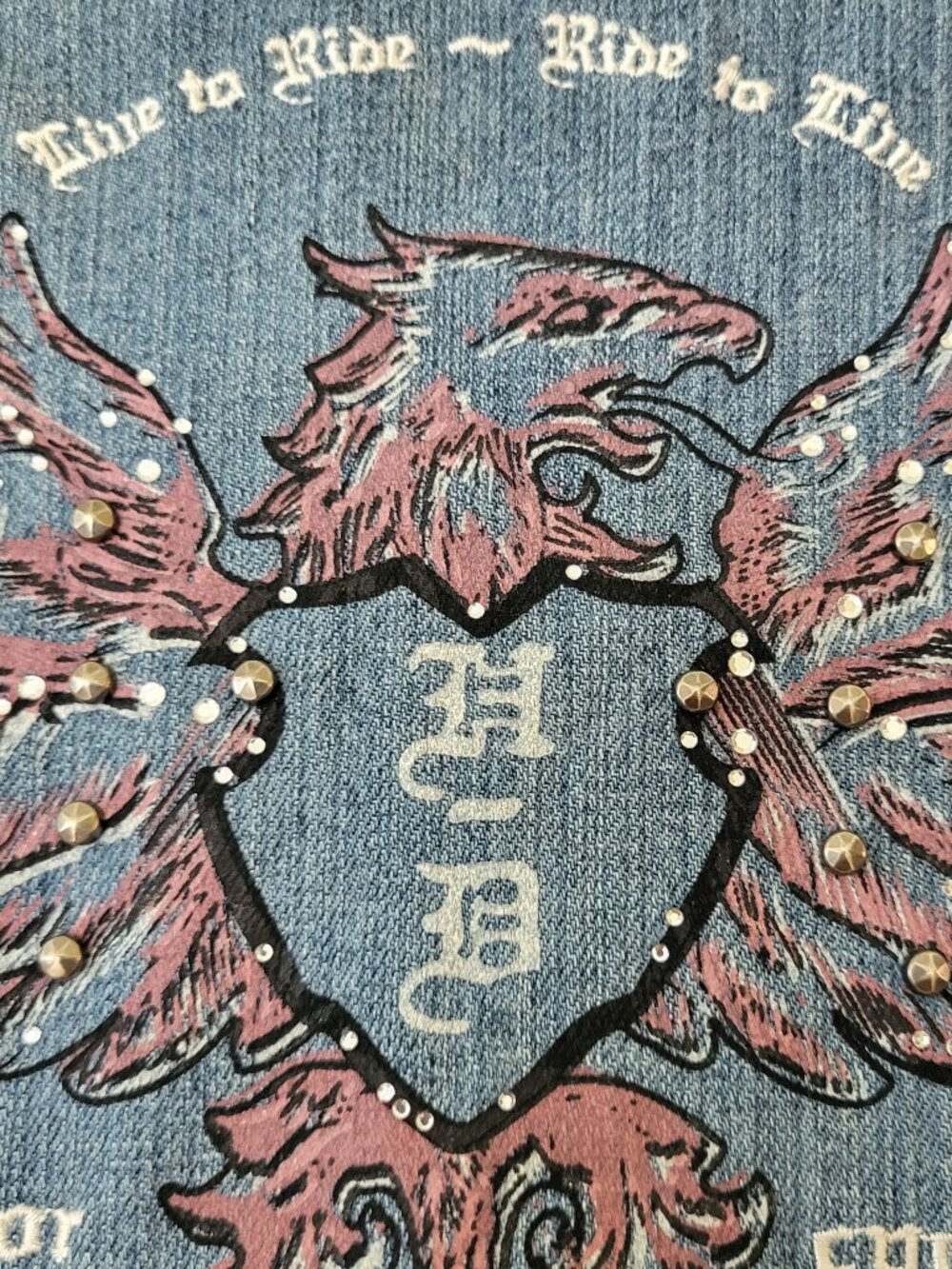 Vintage Harley Davidson Denim Jacket L Pink Eagle Studded GM15411 96141-07VW - Picture 6 of 14